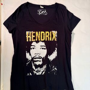 Women's Black Jimi HENDRIX Graphic V-Neck Short Sleeve T-Shirt Size XL
